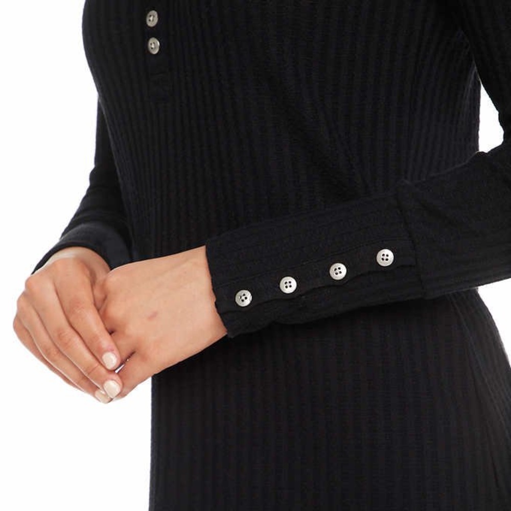 Chaser Button Front Long Sleeve Waffle Thermal Knit Tunic Sweater Top - Picture 4 of 14